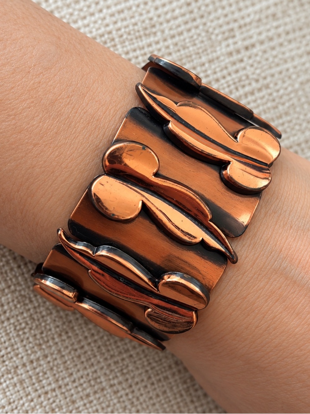 Vintage Renoir Matisse Concerto Copper Panel Bracelet 1950s Dual Signed